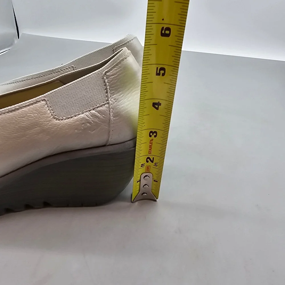Fly London Yoni Metallic Silver Leather Wedge Pump Slip On Shoes EU 39 501438013